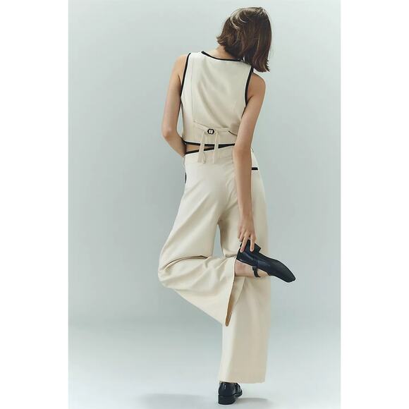 New Anthropologie SOVERE Express Wide-Leg Pleated Pants $189 SIZE 8 Beige - Picture 2 of 9